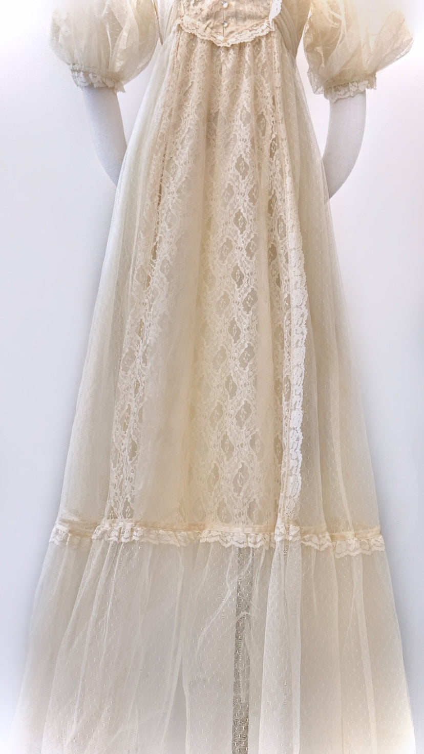 Vintage - Dotted Tulle and Lace Gown