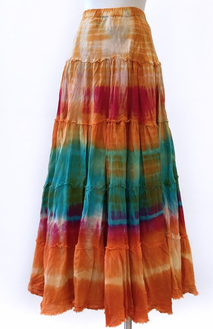 Vintage - Tie-Dye Cotton Tiered Maxi Skirt
