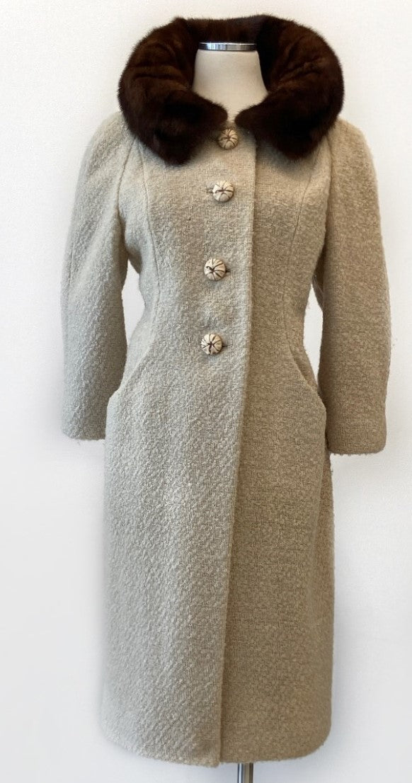 Vintage - Boucle Wool Coat with Mink Collar