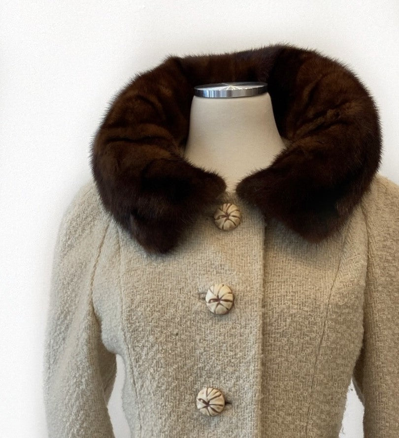 Vintage - Boucle Wool Coat with Mink Collar