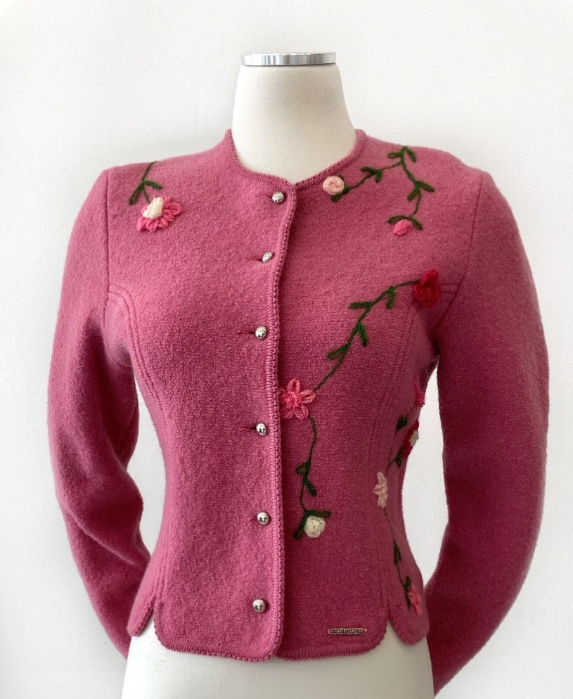 Vintage - Boiled Wool Jacket with Crewel Flowers