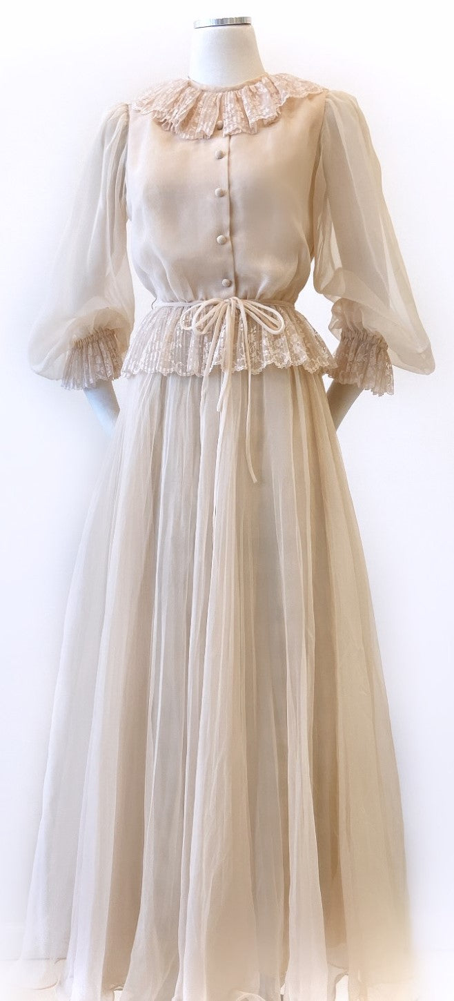 Vintage - Chiffon with Lace Waisted Gown