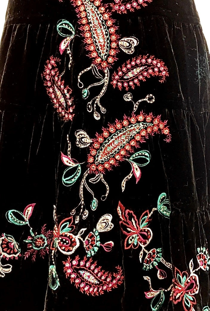 Vintage - Velvet Embroidered and Embroidered Tiered Skirt