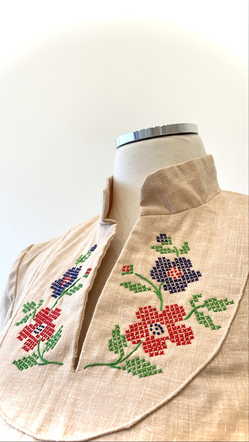 Vintage - Cotton Shirt with Cross-stitch Embroidery