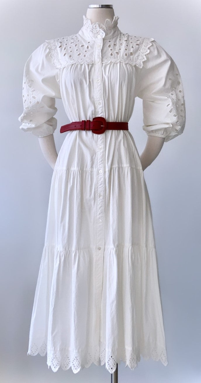 Sea - Button-Down Tiered Dress with Eyelet Yoke