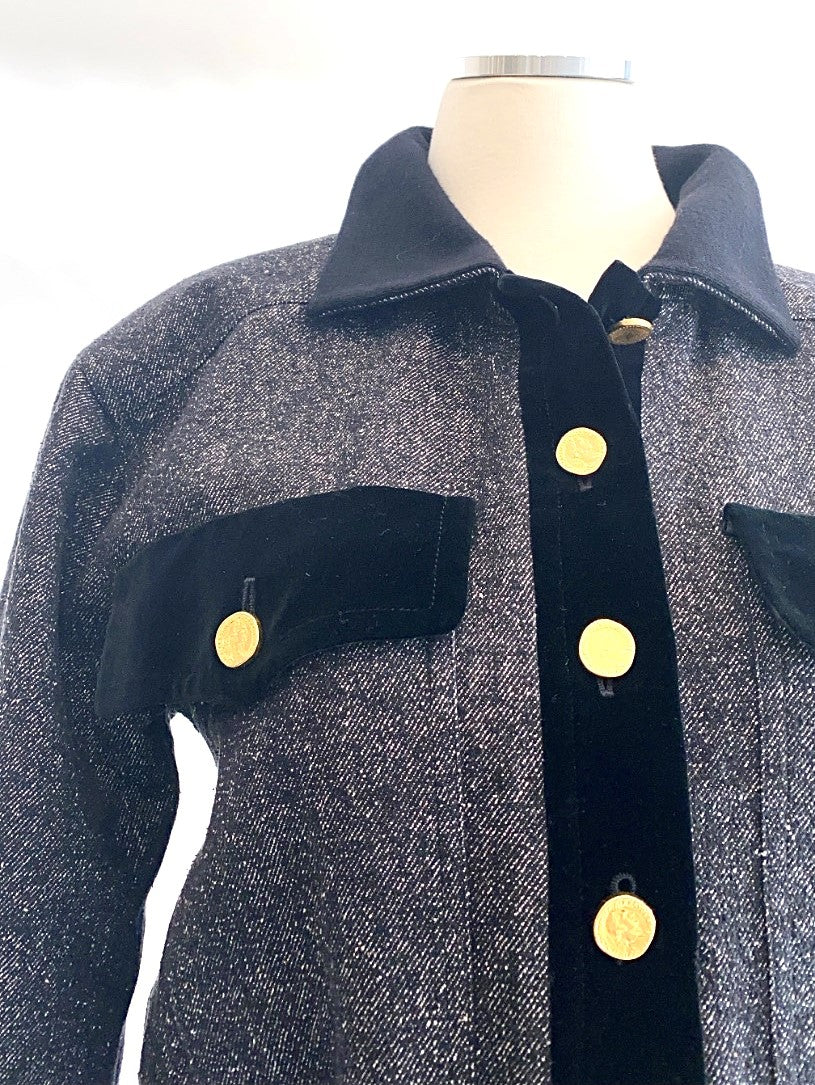 Vintage - Tweed Bomber Jacket with Velvet Trim