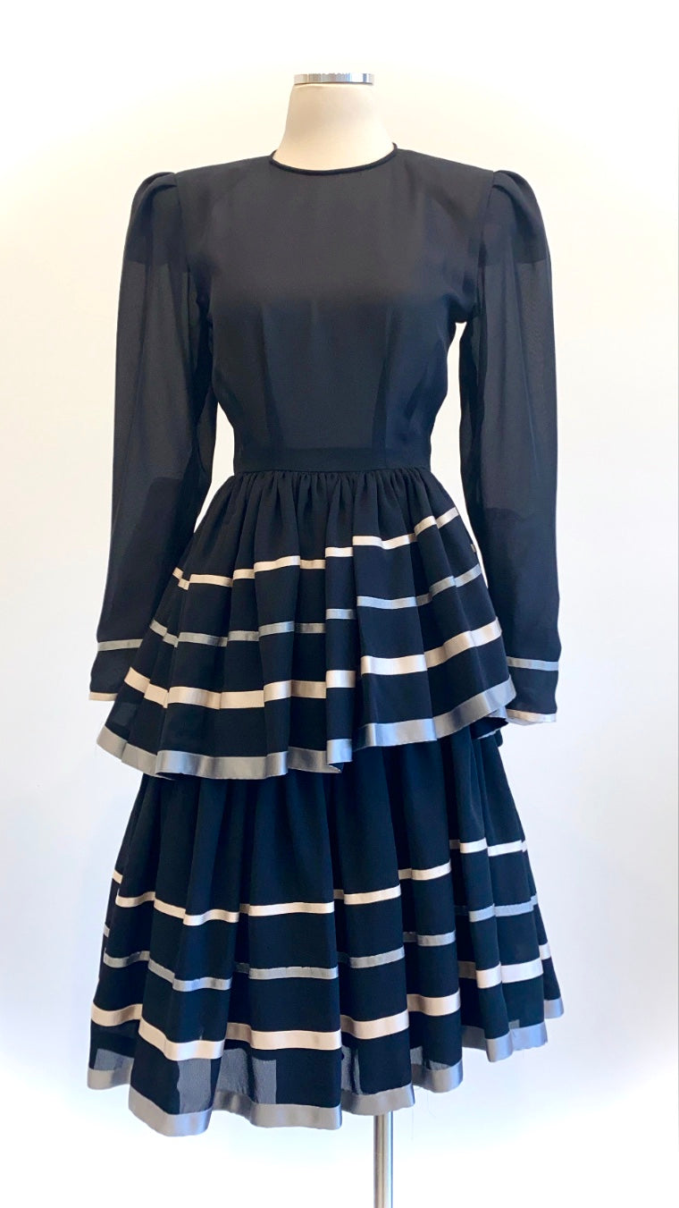 Vintage - Chiffon Waist Dress with Tiered Skirt