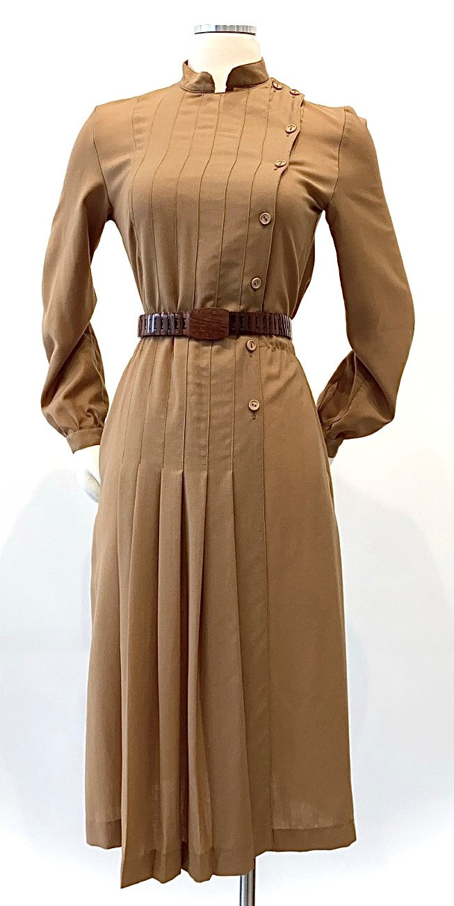 Vintage - Side Buttoned Pleated Dress