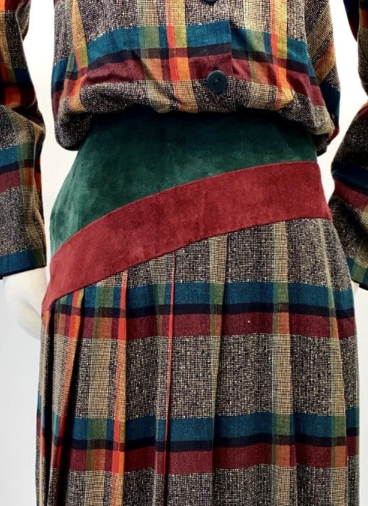 Vintage - Plaid Waist Dress with Suede Cummerbund