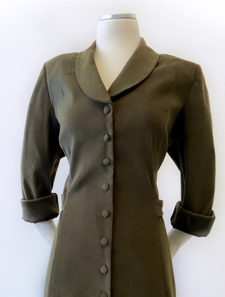 Vintage - Faux Suede Button Down Flair Dress
