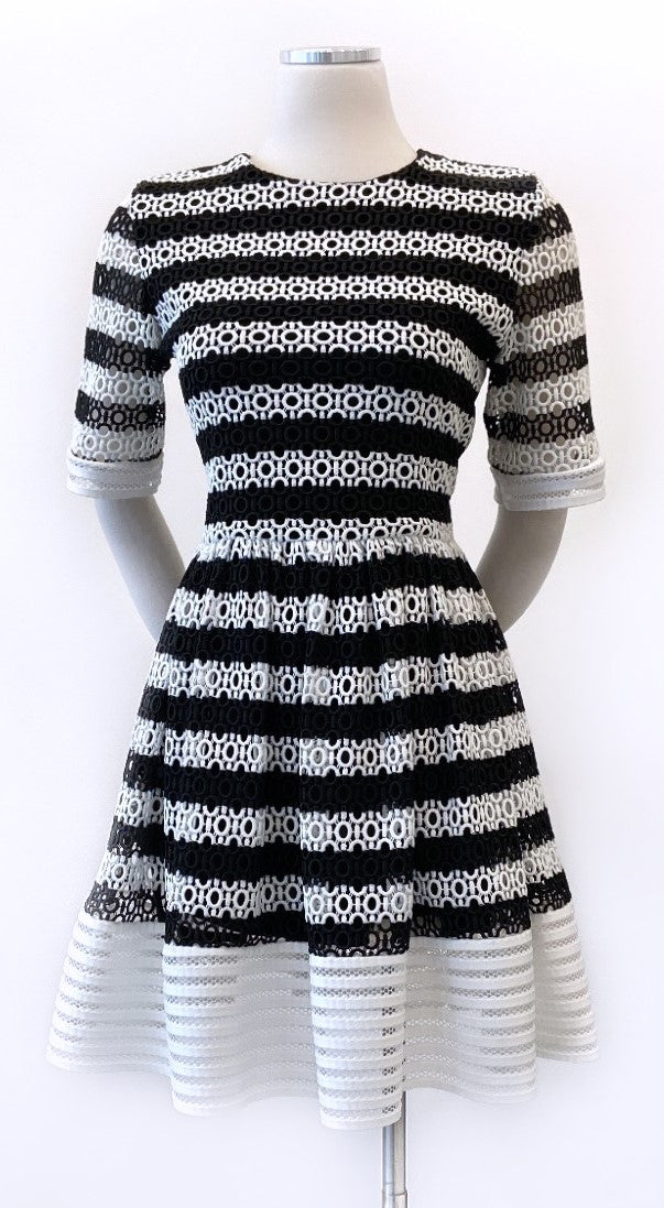 Alexis - Striped, Circle-Lace Mini Dress