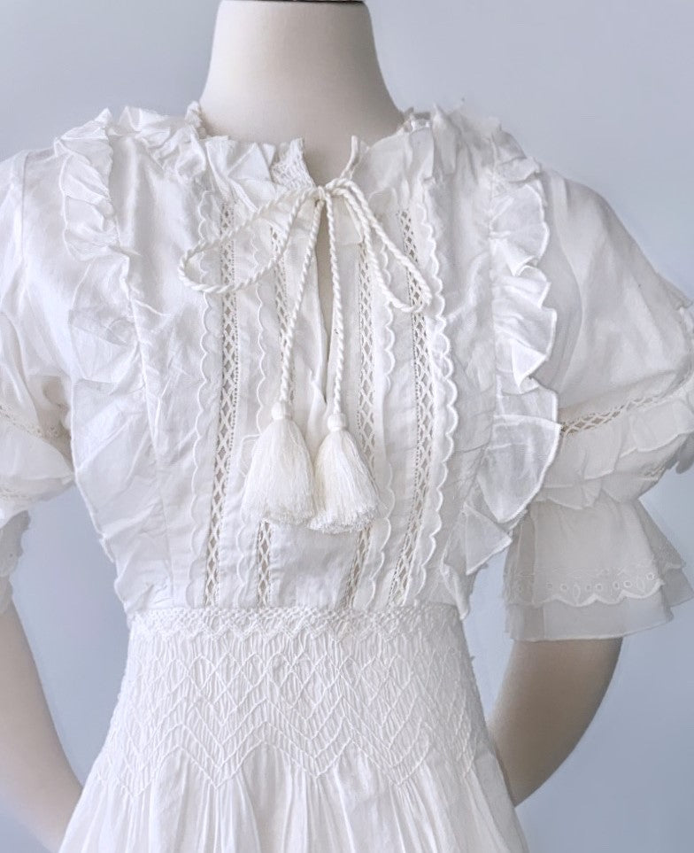 Cynthia Rowley - Smocked Cotton Midi Dress with Tasseled Tie-Bow
