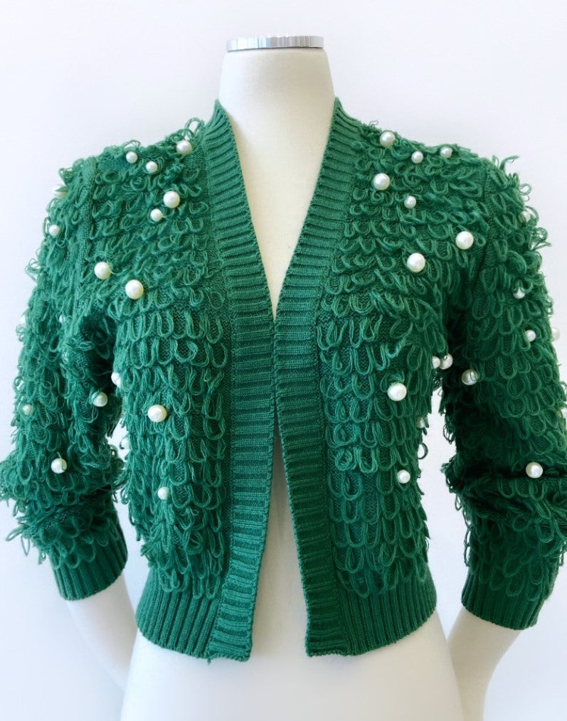 Vintage - Looped-Knit Sweater with Pearl Embellishment