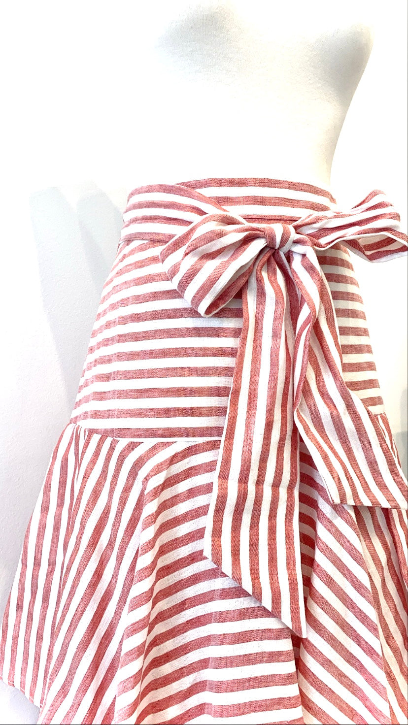 Badgley Mischka - Layered Striped Cotton Skirt with Sash