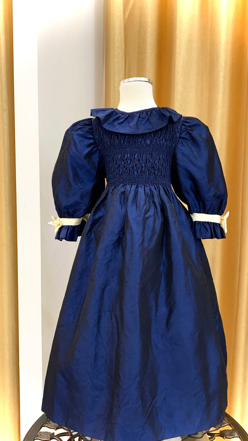 Girls - Vintage - Taffeta Smocked Gown With Balloon Sleeves - Size 6