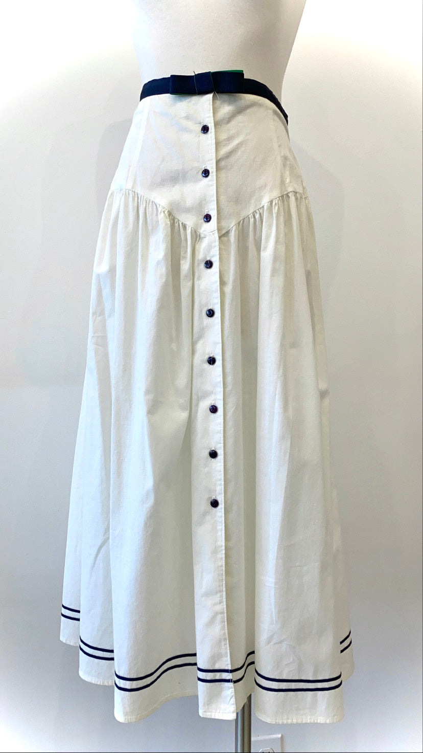 Vintage - Button-Down Nautical Skirt with Pointed Yoke