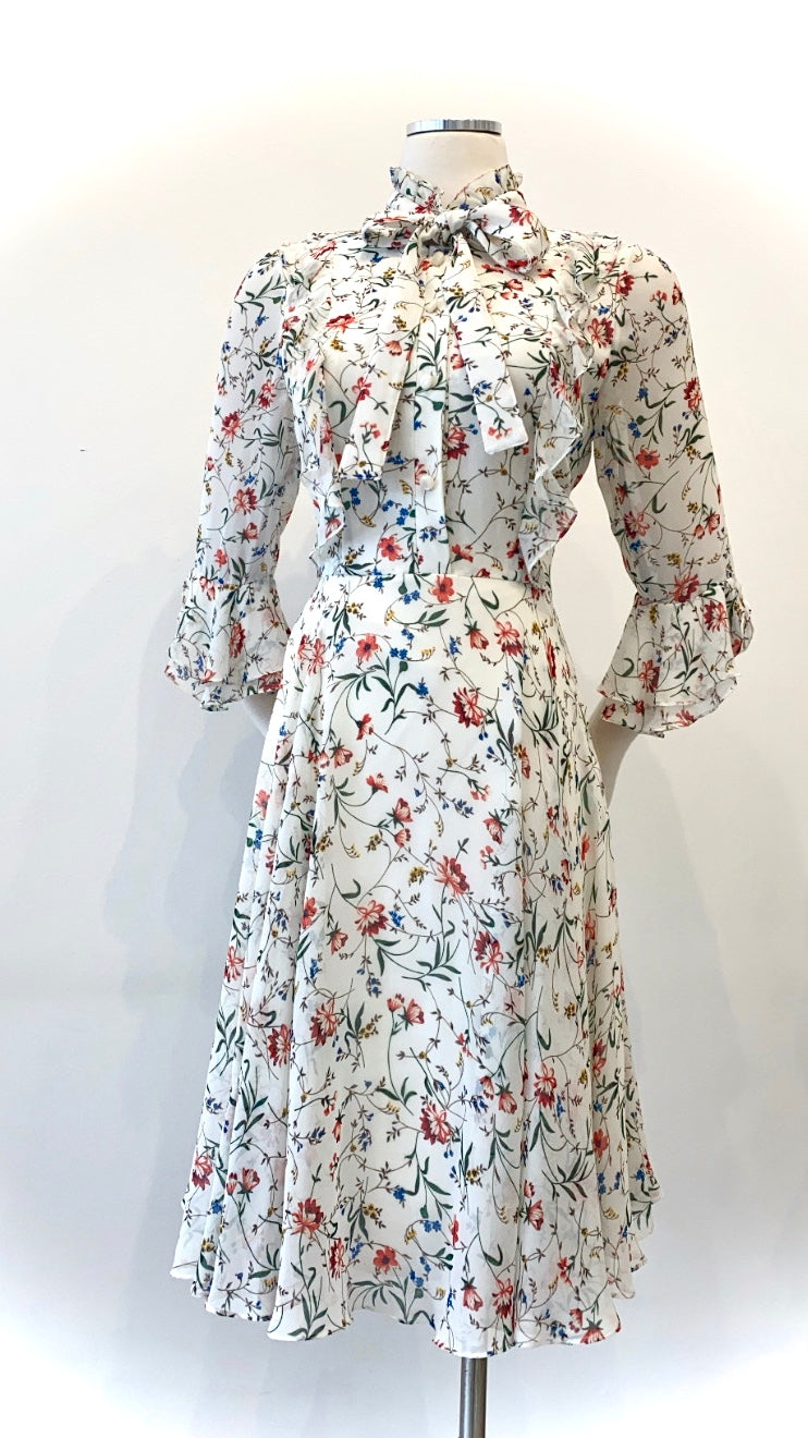 Mikael Aghal - Floral Chiffon Ruffled Dress