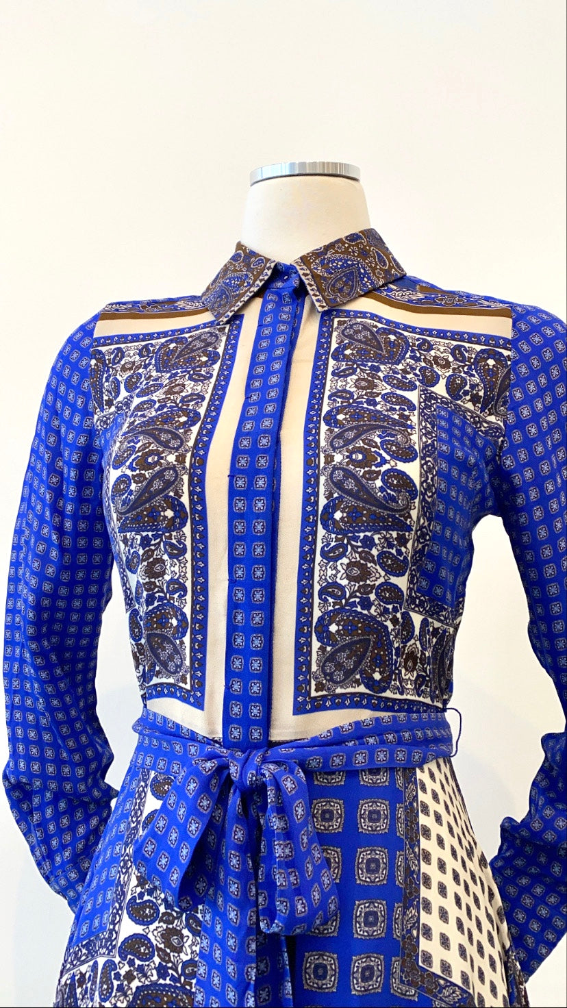 Elie Tahari - Printed Asymmetrical Button-Down Dress with Belt