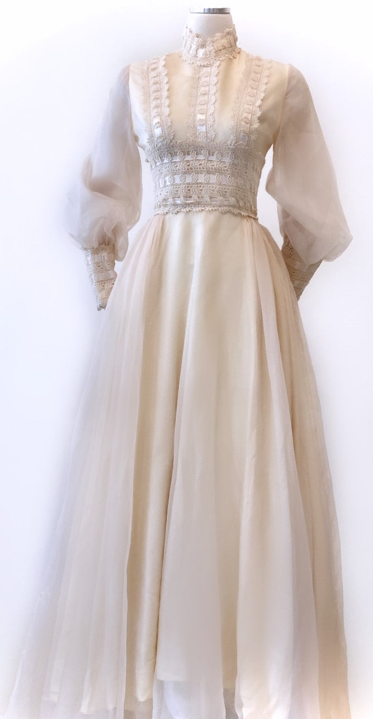 Vintage - Lace Trimmed Majestic Chiffon Gown