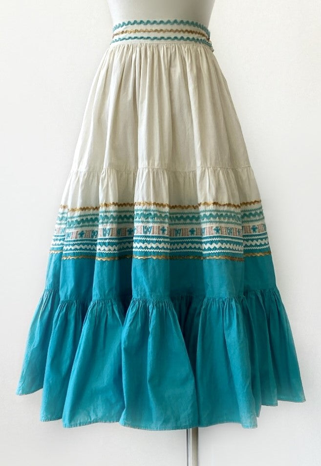 Vintage - Cotton Tiered Skirt with Ric-Rac Trim