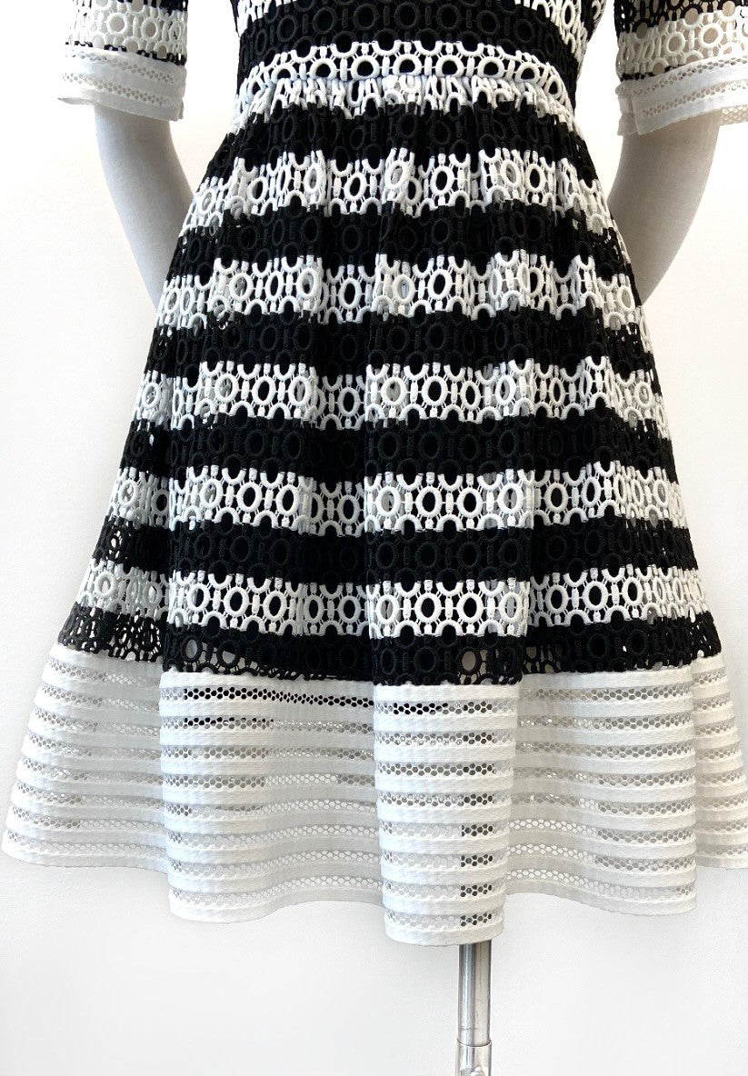 Alexis - Striped, Circle-Lace Mini Dress