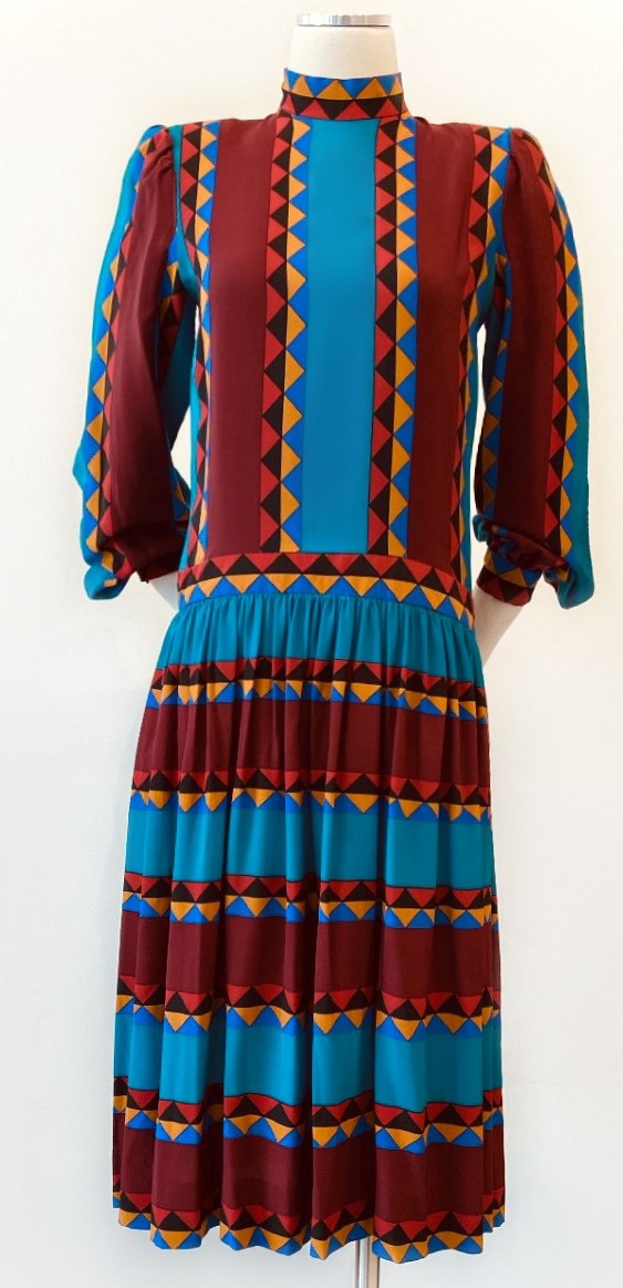 Vintage - Geometric Stripped Low-Waist Dress