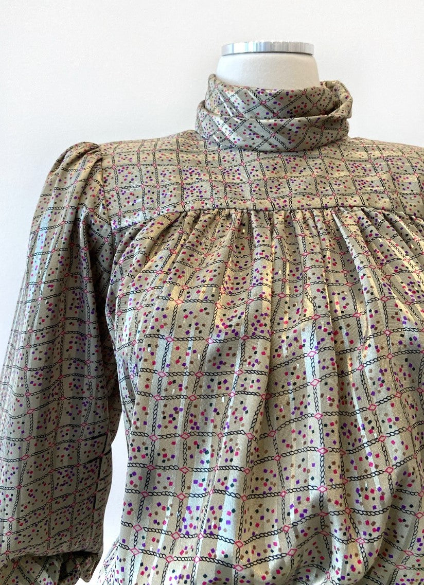 Vintage - Self-Stripe, Flecked Checked Waist Dress
