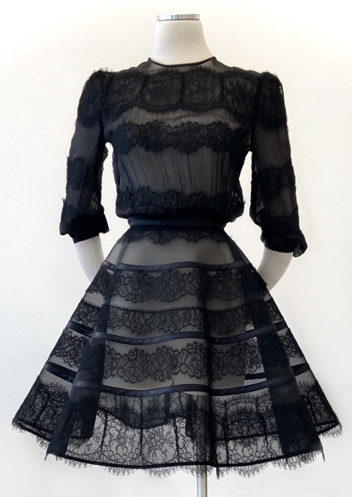 Elisabetta Franchi - Chiffon and Lace Dress with Stiff Flair Skirt
