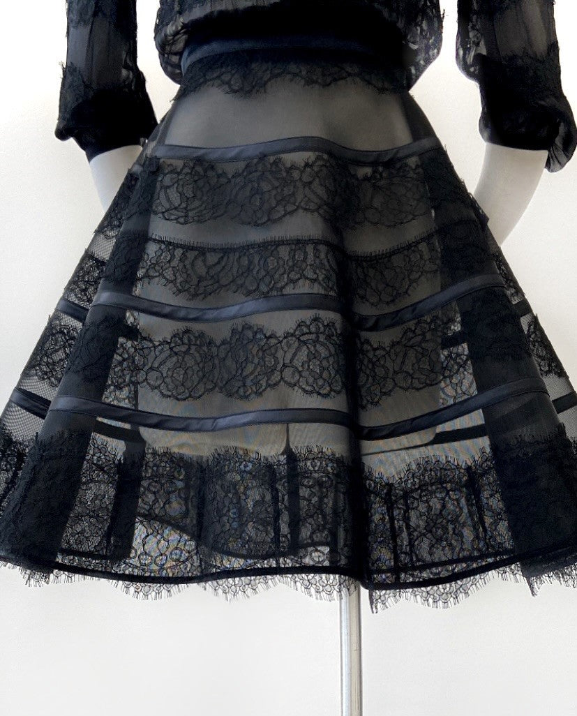 Elisabetta Franchi - Chiffon and Lace Dress with Stiff Flair Skirt
