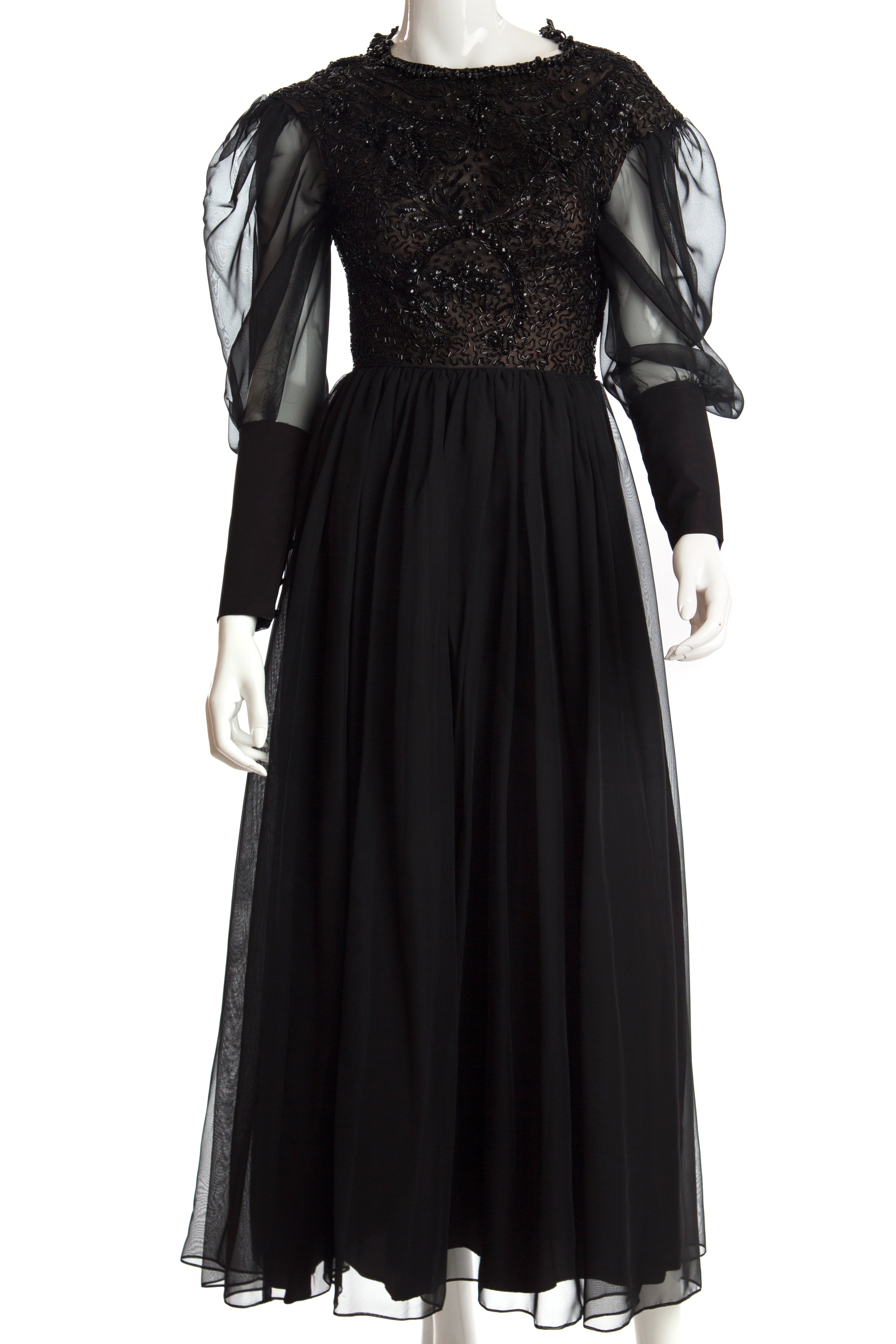 Vintage - Chiffon Evening Gown with Heavily Beaded Bodice