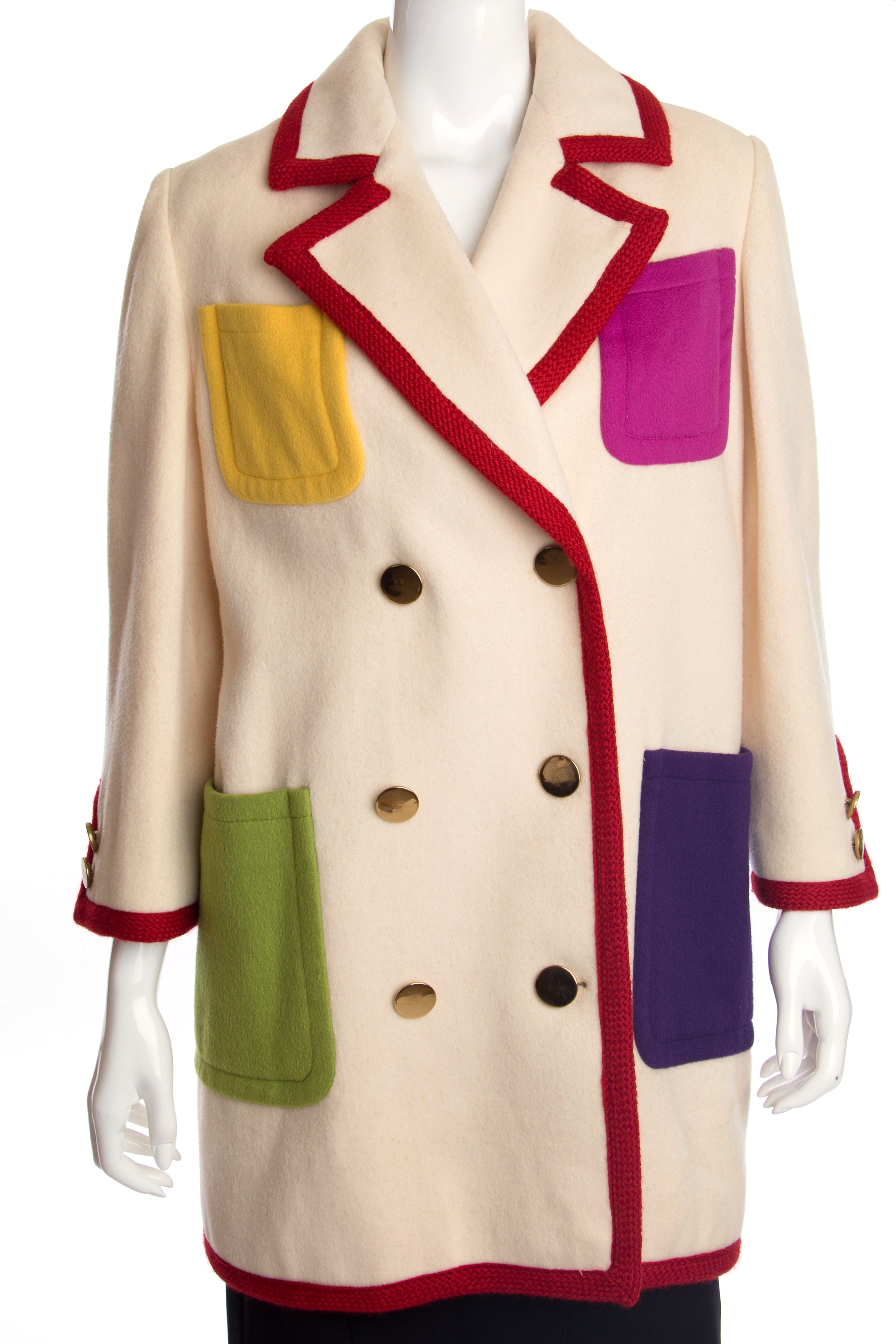 Bill Blass - Wool Color-Blocked Buttoned Coat