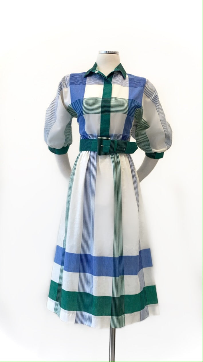 Vintage - Plaid, Belted Shirt-Dress