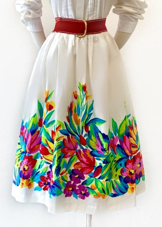 Vintage - Vibrant Floral Cotton Skirt