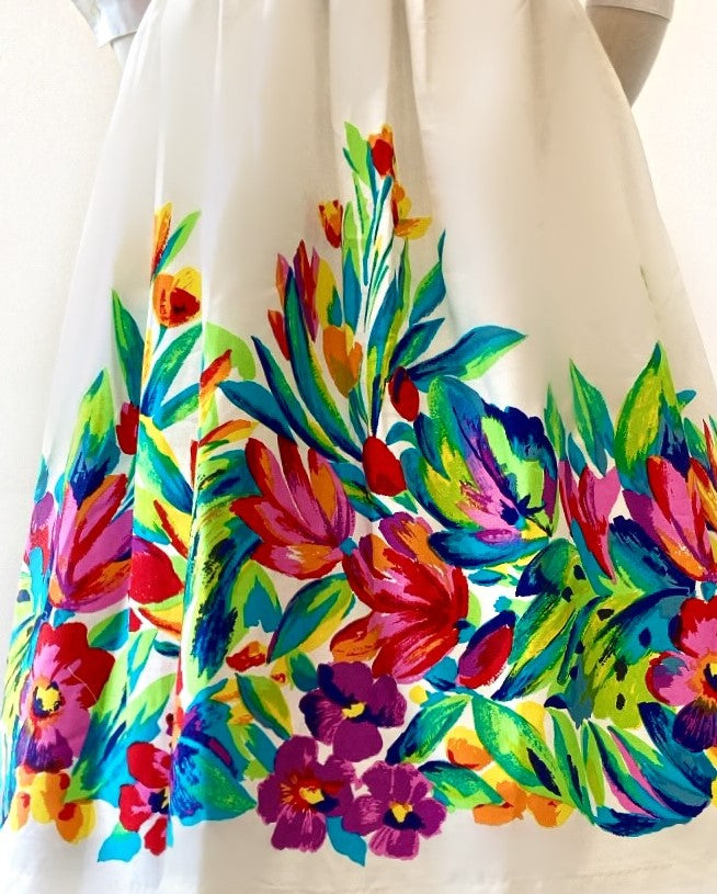 Vintage - Vibrant Floral Cotton Skirt