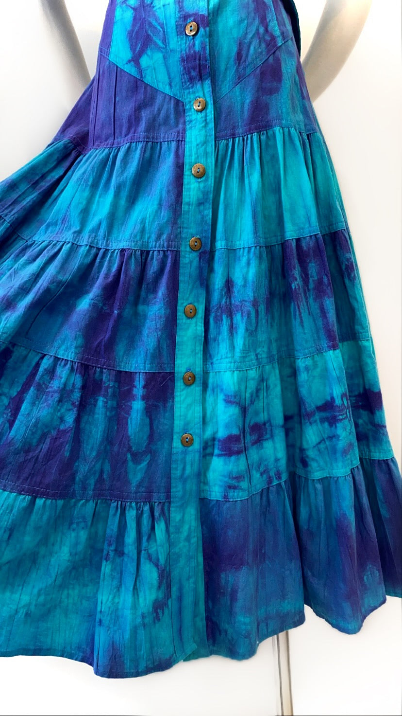 Vintage - Tie-Dye Tiered Button-Down Dress