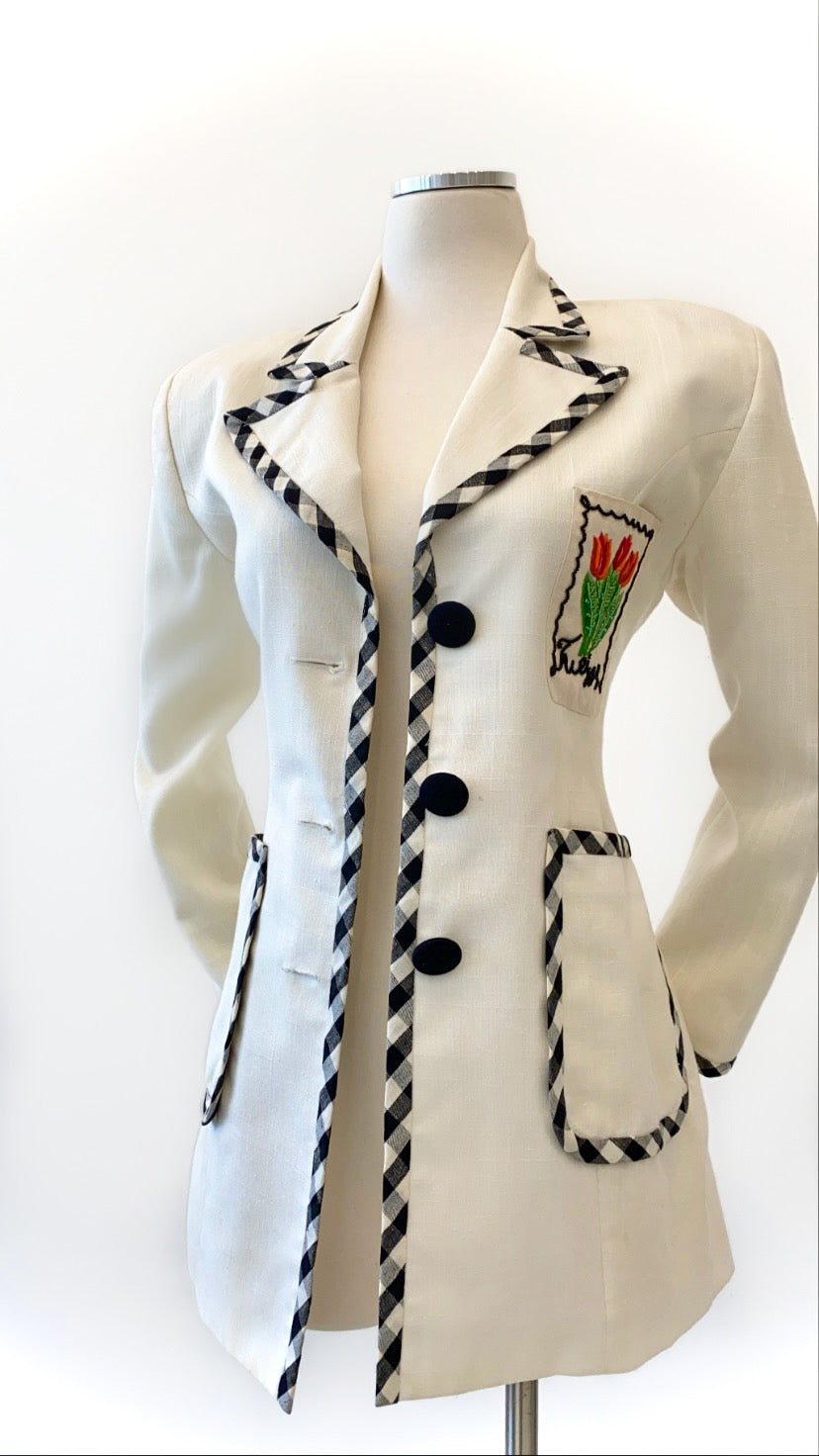 Vintage - Plaid Trimmed Blazer with Beaded Embellishment