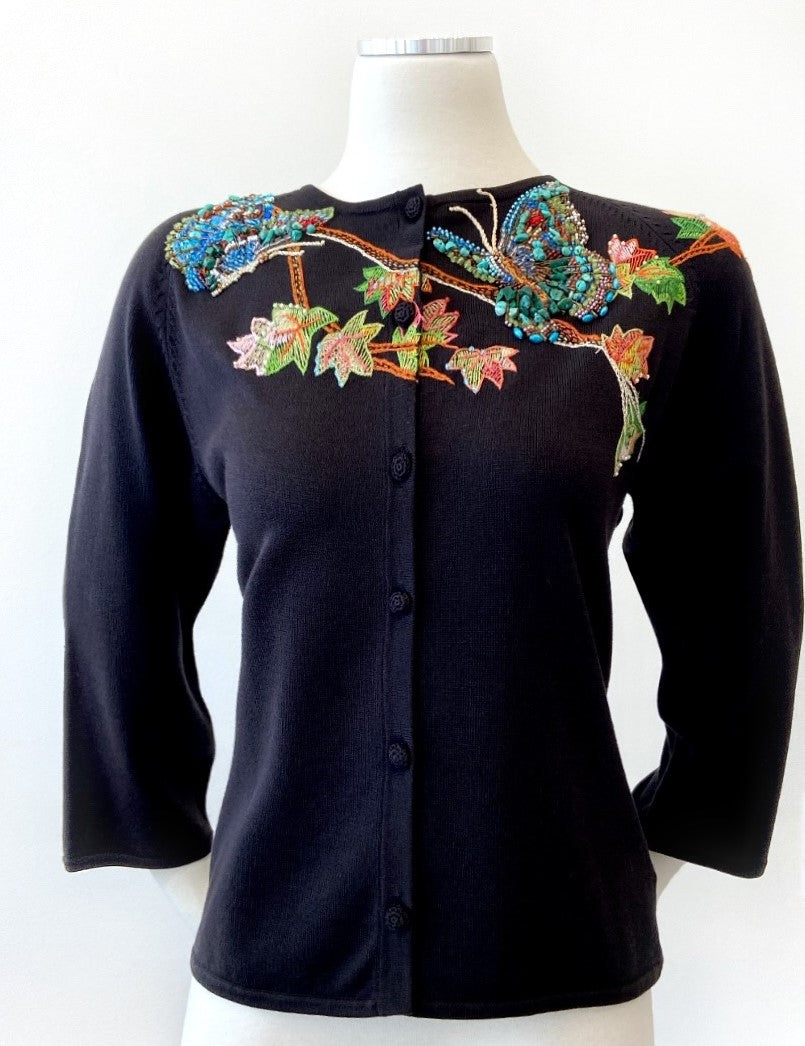 Vintage - Embroidered Cardigan with Intricate Butterflies