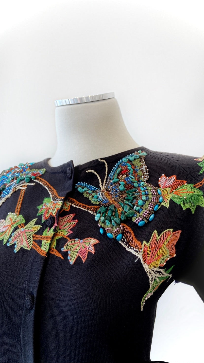 Vintage - Embroidered Cardigan with Intricate Butterflies