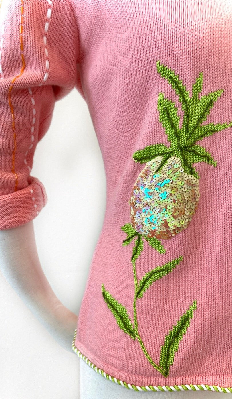 Vintage - Embroidered Cardigan with Sequined Pineapples