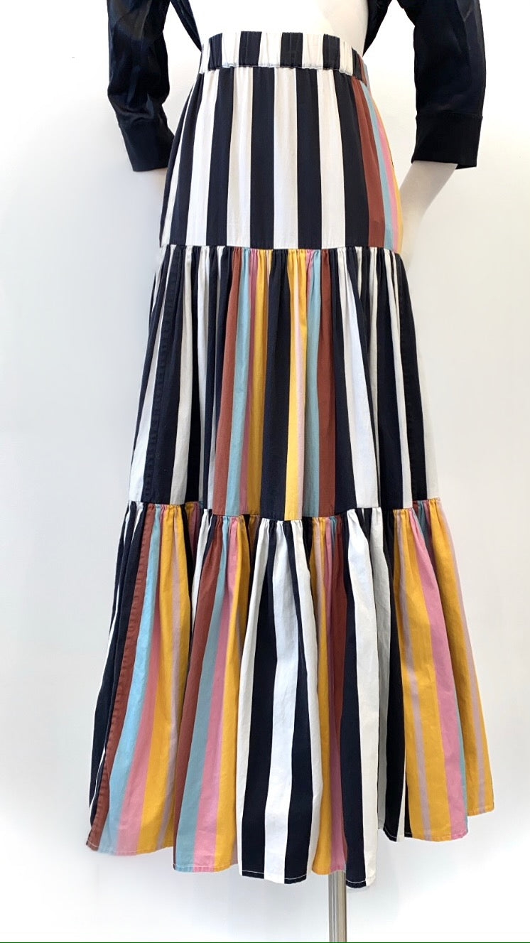 Tory Burch - Striped Tiered Cotton Maxi Skirt