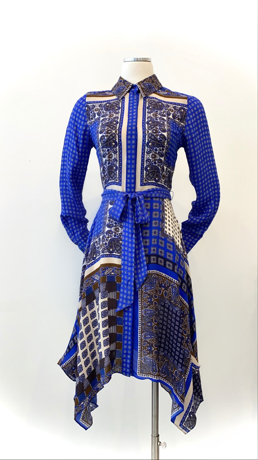 Elie Tahari - Printed Asymmetrical Button-Down Dress with Belt