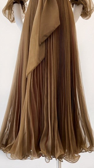 Vintage - Crystal Pleated Chiffon Gown with Beaded Bib