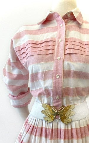Vintage - Pink Striped Shirt-Dress