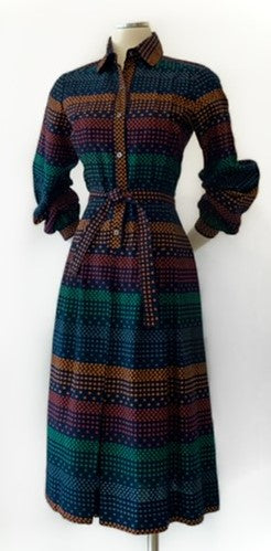 Vintage - Ditsy Print Stripe Dress