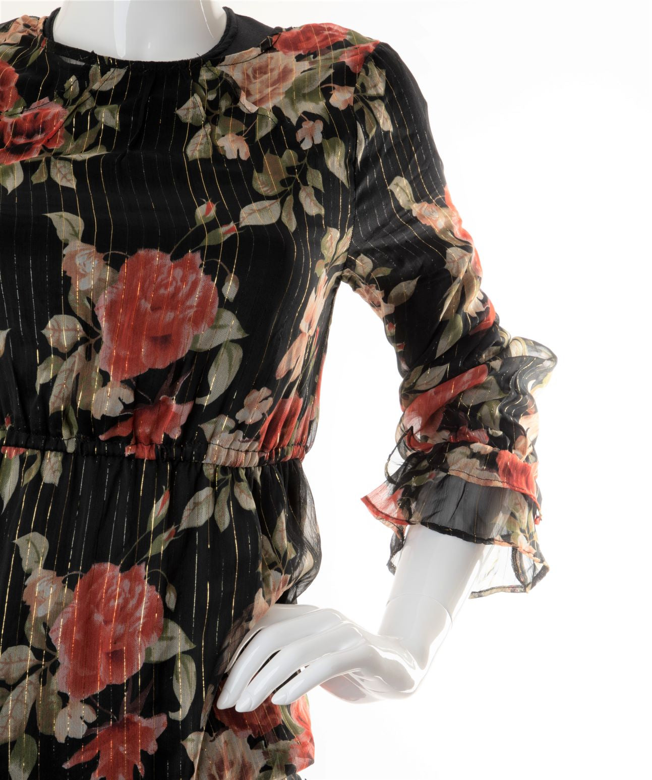 Chelsea & Violet - Chiffon Metallic Floral Asymmetrical Ruffle Dress