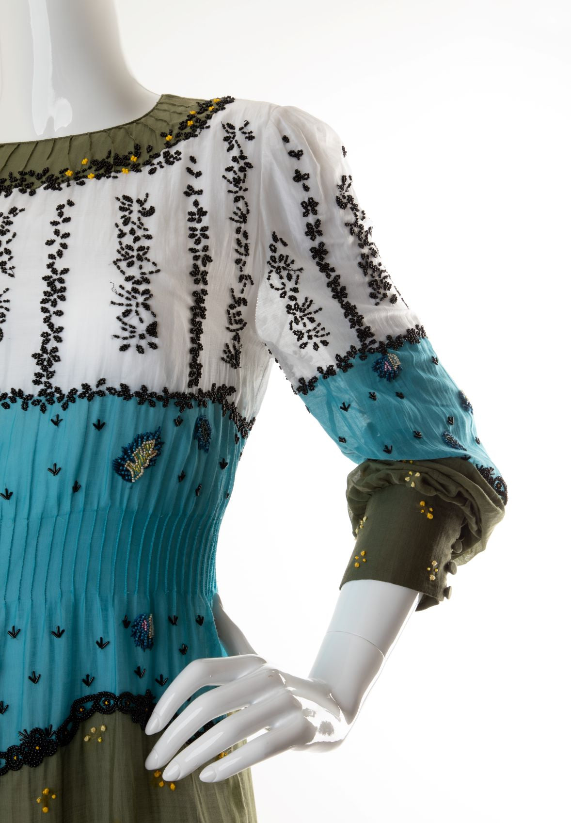 Valentino - Voile Color-Block Midi Dress with Beaded Embellishment