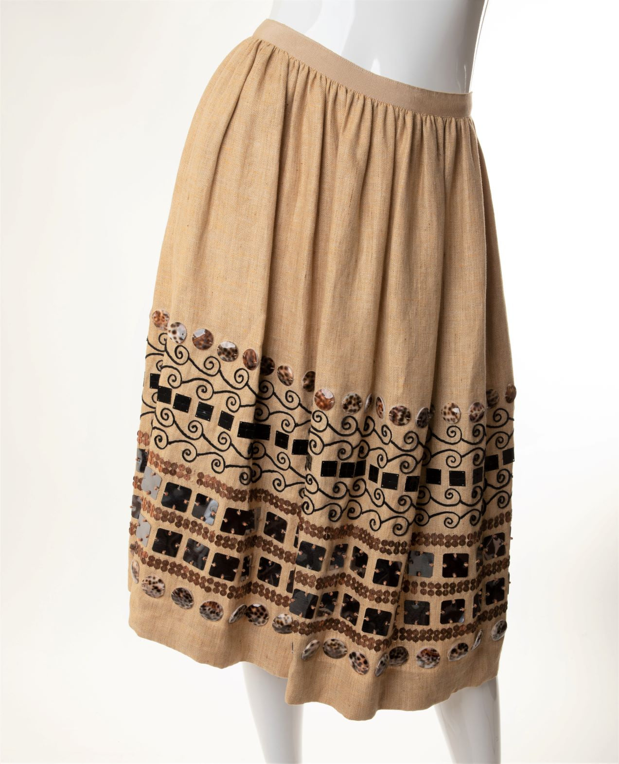 Oscar de la Renta - Linen Full Skirt with Beaded and Sequined Embellishment