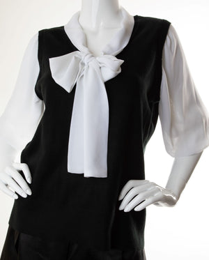 Open image in slideshow, Bill Blass - Knit Top with Chiffon Sleeves and Tie
