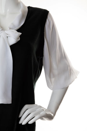 Bill Blass - Knit Top with Chiffon Sleeves and Tie