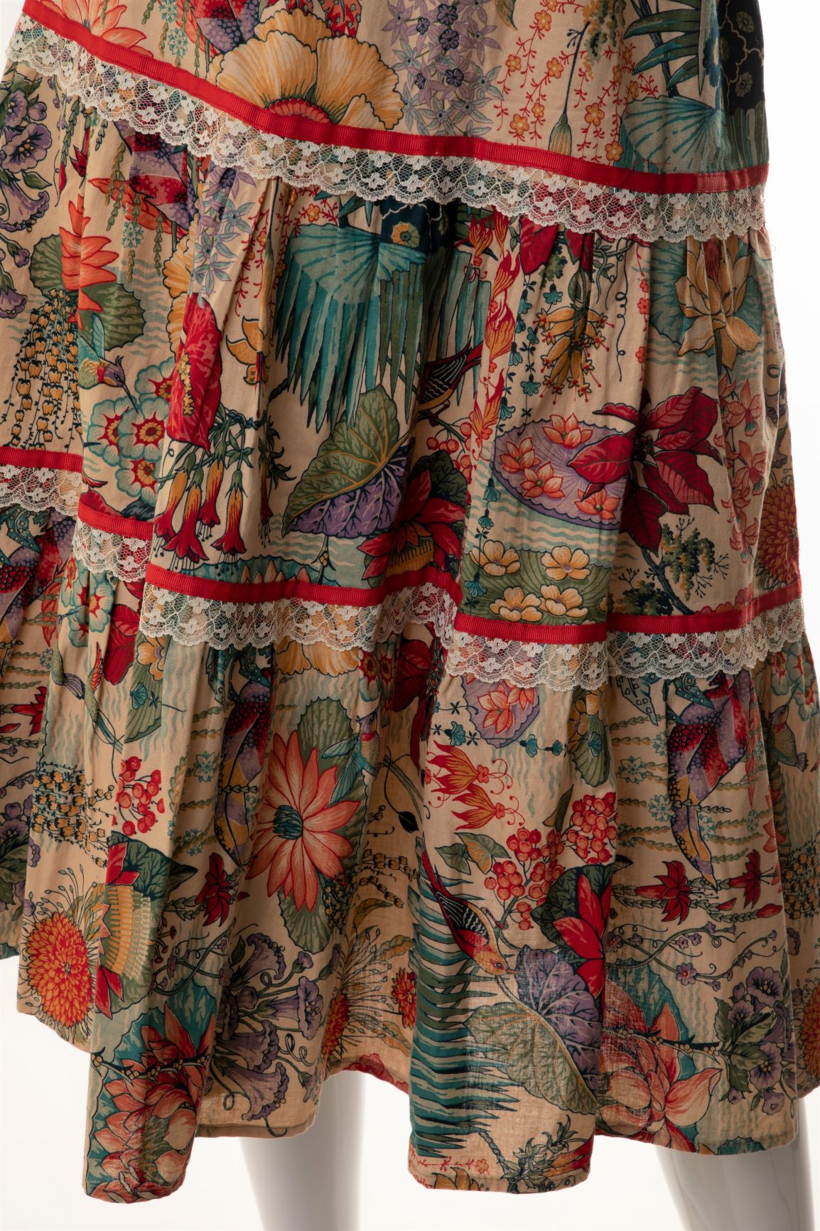 Vintage - Cotton Tiered Hawaiian Print Skirt